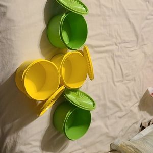 4 vintage green yellow tupperware containers